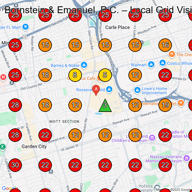 Bornstein & Emanuel, P.C. GeoGrid visibility map for Personal Injury Attorney in Garden City